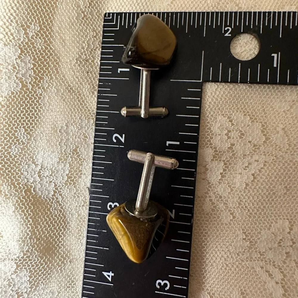 Tigers Eye Inspired Cuff Links Silver Toned not sure if the stones are genuine